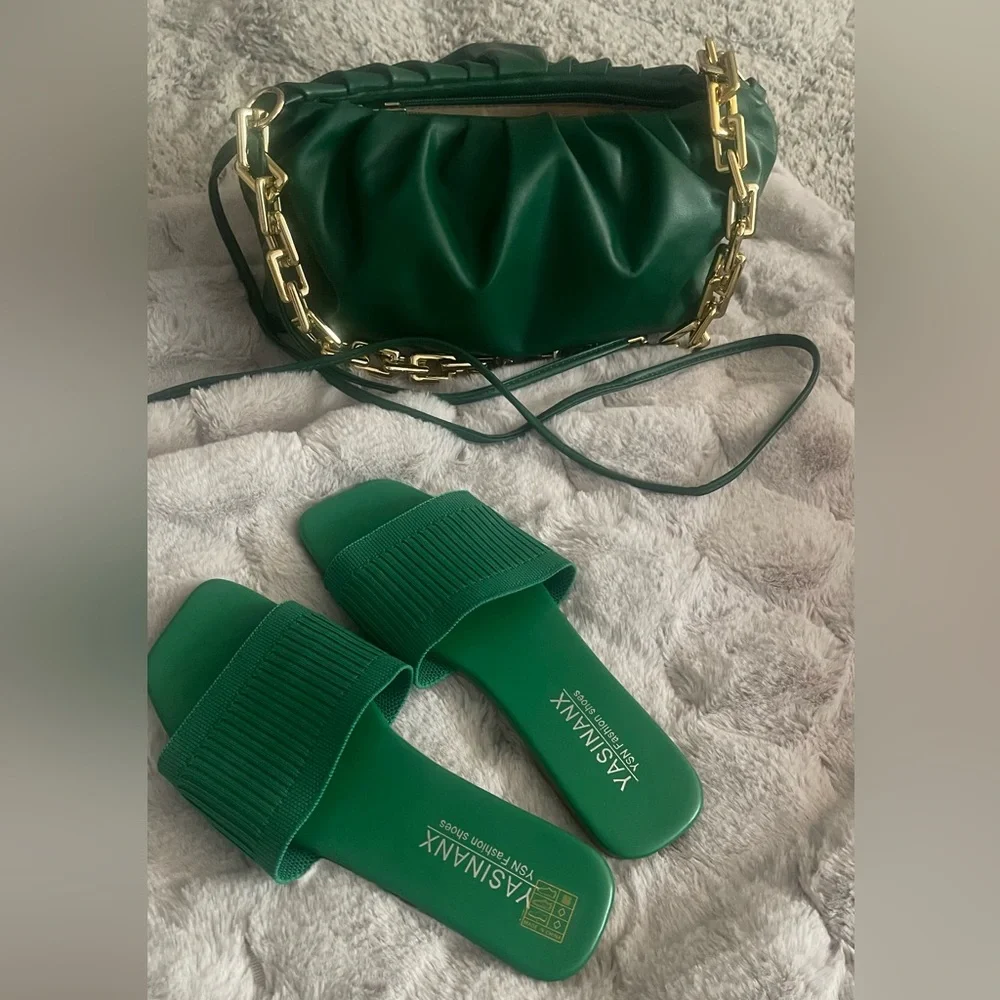 NEW SET- Green Shoulder Bag with Sandals! - Picture 3 of 3